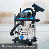 Vacmaster VQ1530SFDC 1500W 30L Aspirador en seco y húmedo, Industrial de Acero Inoxidable, Función De Soplador, Toma De Corriente con Herramientas Eléctricas