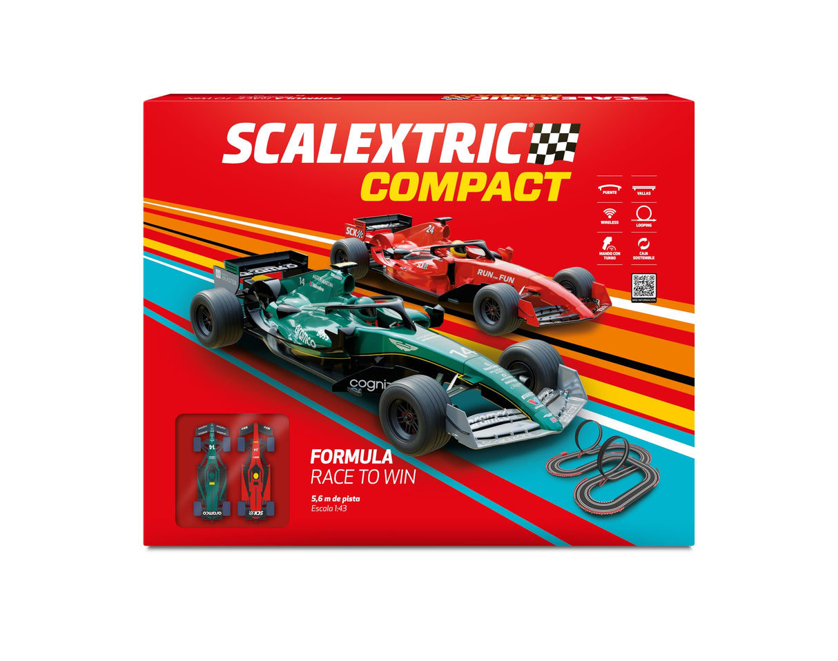 SCALEXTRIC - Circuito Compact - Pista de Carreras Completa - 2 Coches y 2 mandos 1:43 (Formula Race to Win)