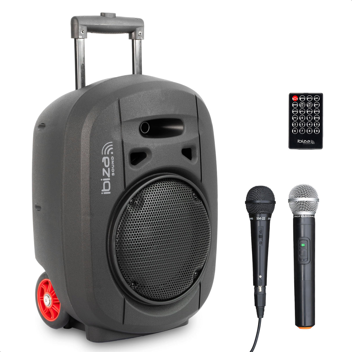 Ibiza - PORT8UHF-MKII-TWS - Altavoz portátil de 8"/400 W MAX con 1 micrófono con cable y 1 micrófono UHF, mando a distancia y maletín de transporte - Bluetooth, USB, SD y TWS - 6-8 horas de autonomía