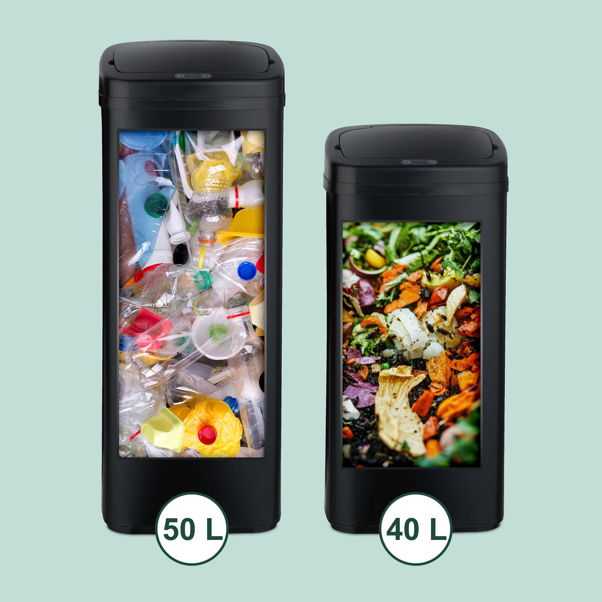 Relaxdays Cubo de Basura Cocina con Sensor, 40 litros, Tapa Eléctrica, Soporte Bolsas, Papelera Automática, Negro, Acero, Plástico