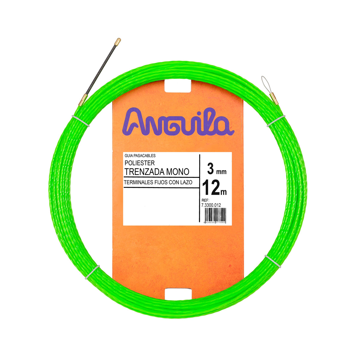 Anguila Max 7.3300.012 Guía pasacables Especial Tubos Poliéster Trenzada Monofilamento 3mm 12 Metros y terminales Fijos con Lazo, Verde