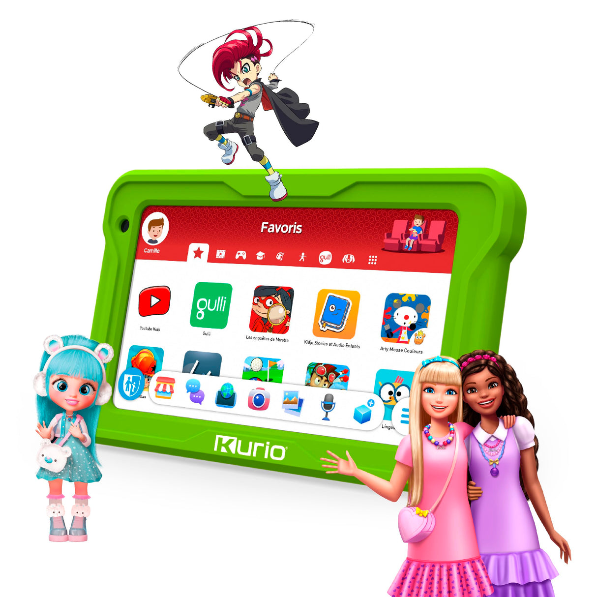 KURIO Gulli - Tableta de 7 Pulgadas para niños, Android 13, Control Parental Personalizable y navegador Seguro - Vídeos héroes Gulli + 100 apps y Juegos educativos precargados