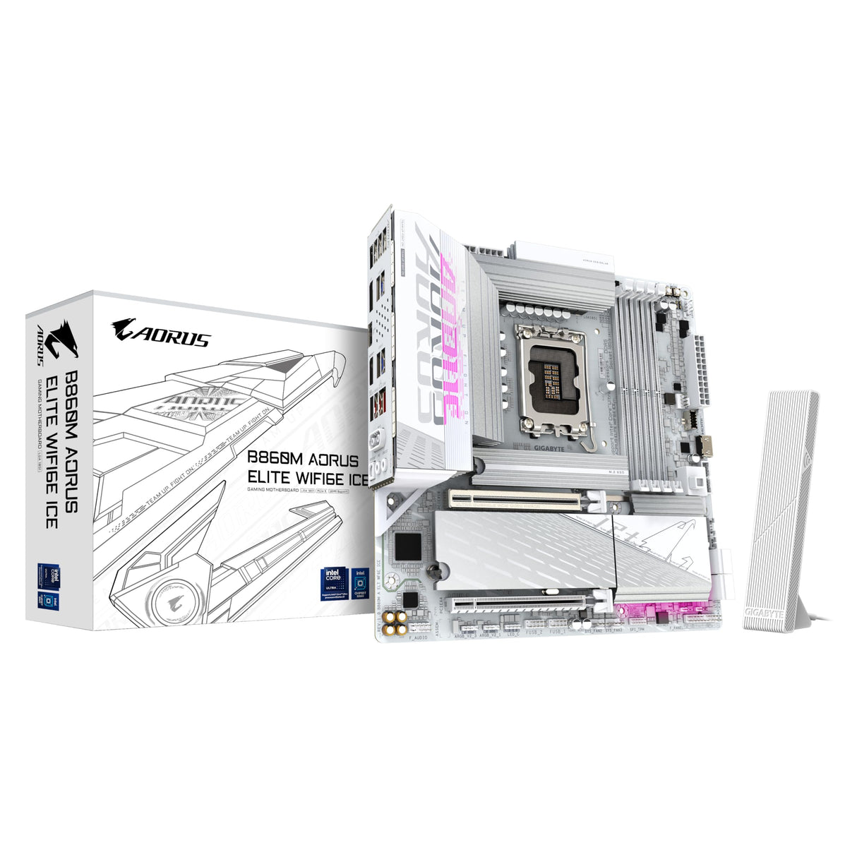 GIGABYTE B860M AORUS Elite WF6E Ice Placa Base - CPUs Intel Core Ultra, VRM de 12+1+2+1 Fases, hasta 9200MHz DDR5, 1xPCIe 5.0 + 2xPCIe 4.0 M.2, LAN 2,5 GbE, WiFi 6E, USB 4