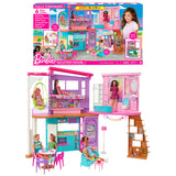 Barbie Casa Malibú Casa de muñecas plegable 2 pisos con 6 habitaciones y muebles, incluye 30 accesorios, juguete de regalo +3 años (Mattel HCD50)