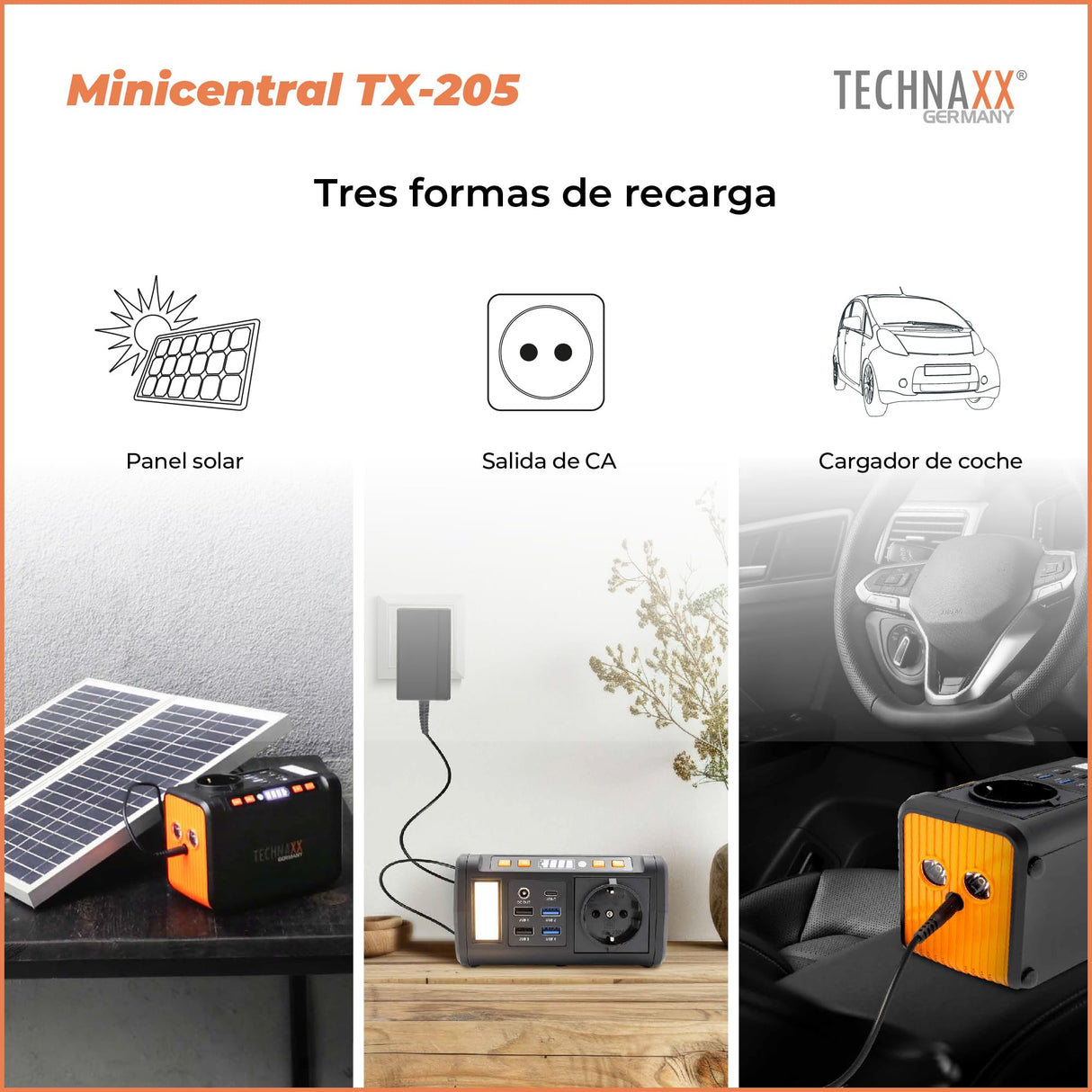 Mini estación de energía TX-205 de Technaxx - Power bank de 74 Wh 230 V con enchufe incorporado - Batería externa para portátil, teléfono móvil, mini nevera, etc., compatible con cargadores solares