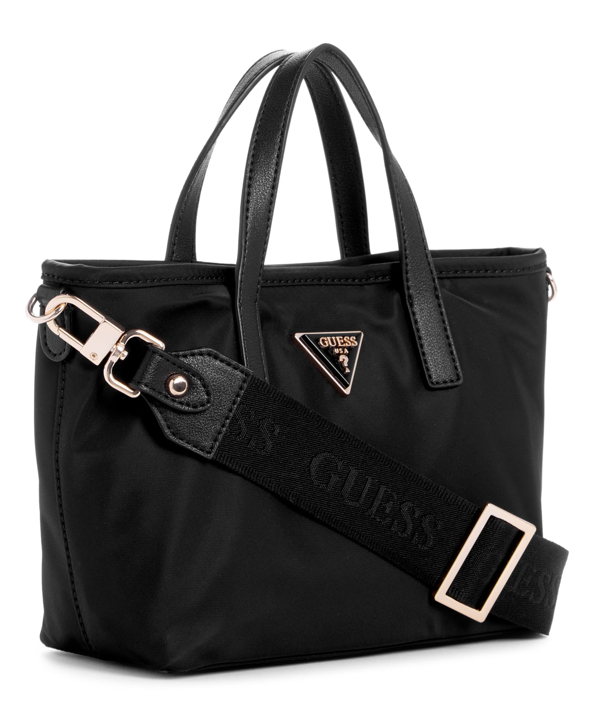 GUESS Latona Tote, Mini Bolso Cruzado para Mujer, Black, Talla única