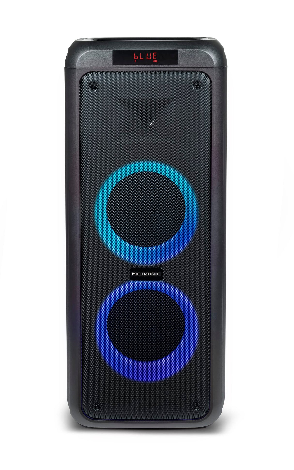 Metronic 477182 - Altavoz portátil Bluetooth Potente 600W Party XL, LED Lights, USB, MicroSD, 2 entradas para Micro, AUX-IN, Mando a Distancia, asa para Transporte, Micro Incluido, Negro