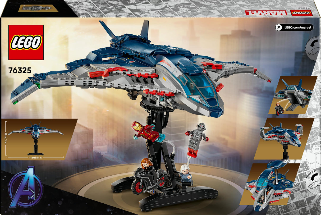 LEGO Marvel Quinjet de Vengadores: La Era de Ultrón - Avión de Juguete de Superhéroes con Moto y 5 Minifiguras inc. Iron Man, Viuda Negra y Ojo de Halcón - Regalo para Niños y Chicos de 12+ Años 76325