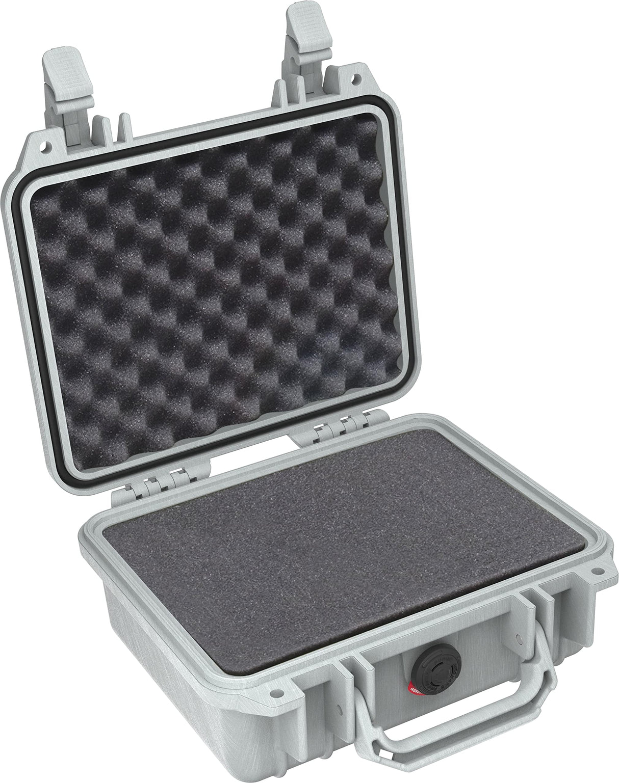 PELI 1200 Maleta fotográfica resistente al agua, al polvo y a los impactos, IP67 estanca e impermeable al polvo, 4L de capacidad, fabricada en EE.UU., con espuma personalizable, color gris