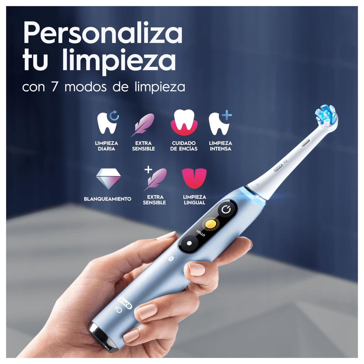 Oral-B iO 9 Cepillo de Dientes Eléctrico con Mango Recargable, 1 Cabezal, Estuche de Viaje con Cargador y Funda Magnética, Diseñado por Braun, Regalos Originales para Mujer y Hombre - Azul