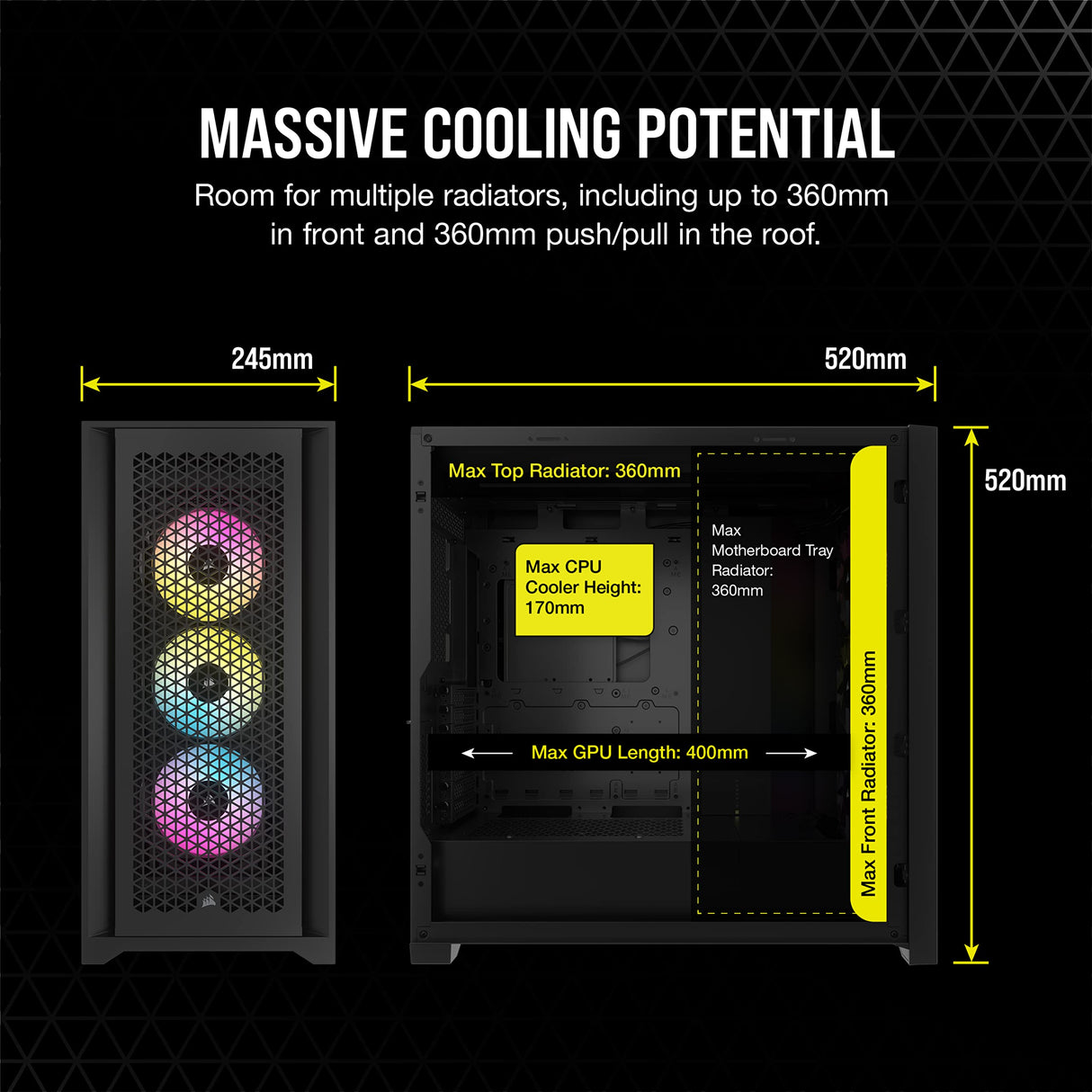 Corsair Semitorre iCUE 5000D RGB Airflow, 3 Ventiladores AF120 RGB Elite - Controlador iCUE Lighting Node Pro - Diseño de Alto Flujo de Aire - Negro