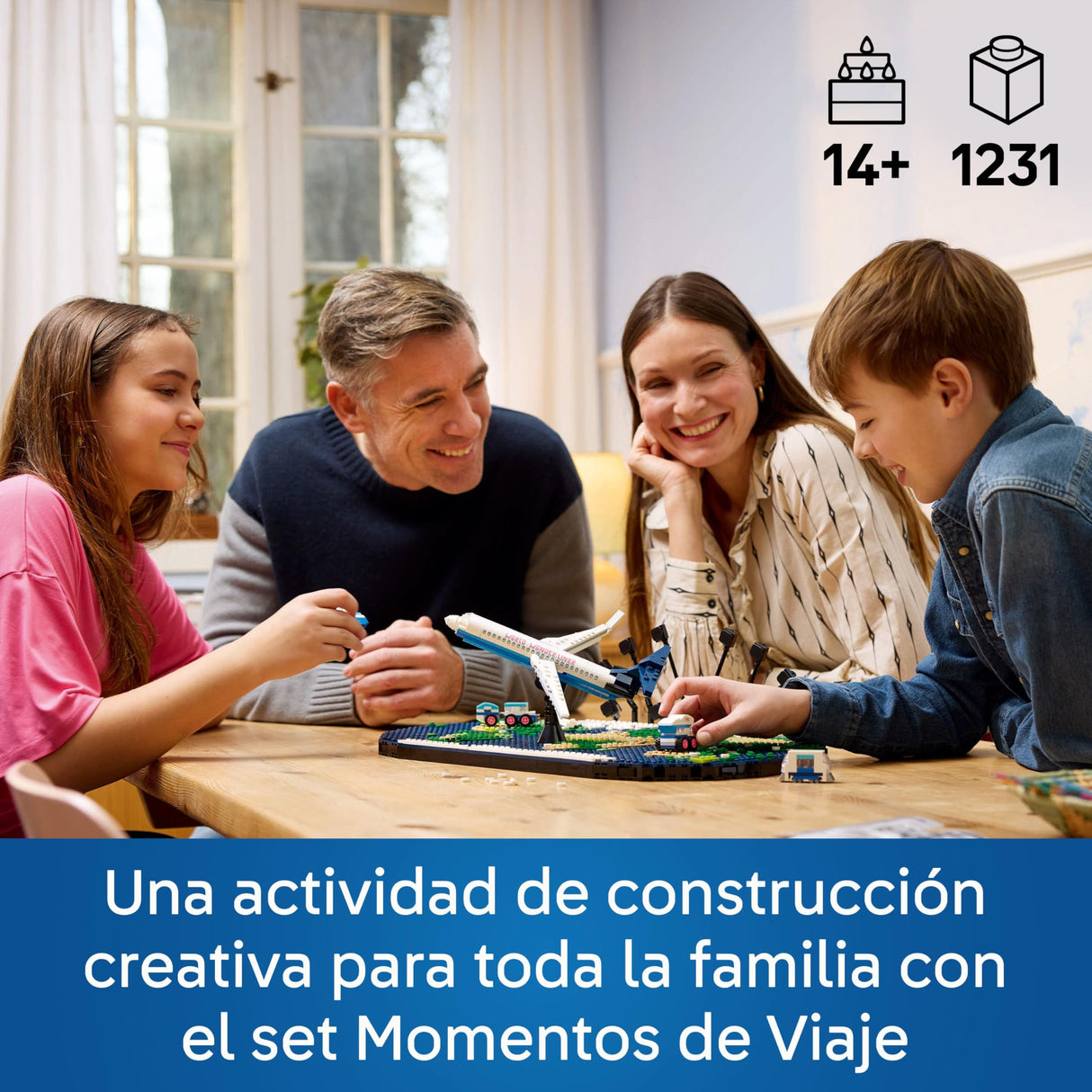 LEGO Family Momentos de Viaje, Manualidad y Actividad en Familia, Juguete de Construcción, Portafotos y Maqueta de Avión, Decoración Mapamundi para Salón, Regalo para Viajeros de 14 Años o Más 41838