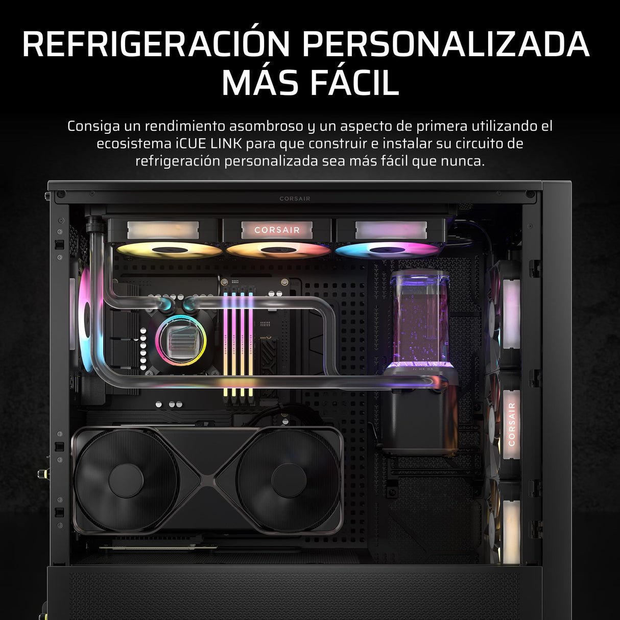 Corsair iCUE Link XH505i RX360 RGB Kit de Refrigeración Personalizada – Bloque de Refrigeración Liquida XC7 Elite, Bomba y Depósito XD6 Elite, 3 RX120 RGB, Radiador XR5 de 360 mm, System Hub - Negro