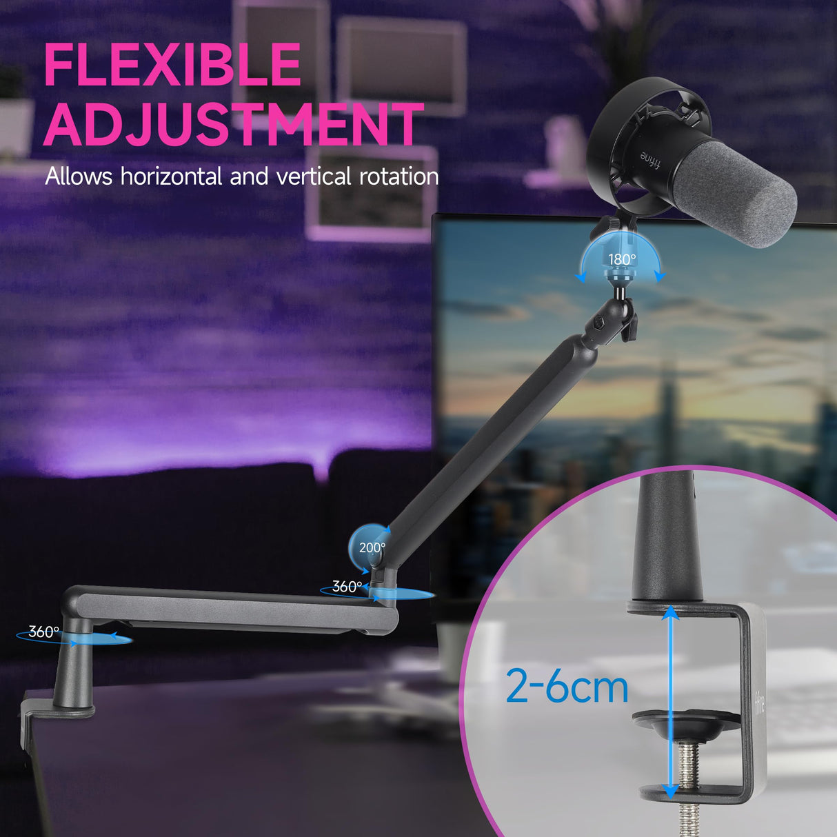 FIFINE Soporte de Micrófono, Brazo de Micrófono para Micrófono K658 K688 AM8 A8, con Pinza para Micrófono, Adaptador deTornillo, Gestión de Cables