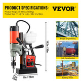 Vevor Taladro Magnético 1200W 1,57" Taladro de Base Magnética Núcleo Magnético Taladradora Magnético Profesional Taladro Magnético con Conexión al Cuello Fuerza Máxima Taladro Electromagnético