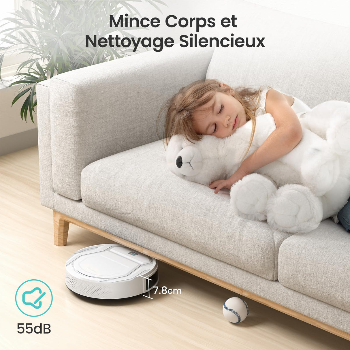 Lefant Robot aspirador con mando a distancia, 2200Pa Robot aspirador Autonomía delgada silenciosa, conectada con WiFi/Alexa/App, programable, ideal para el pelo de animales alfombras pisos duros, M210