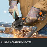 Amoladora angular inalámbrica Worx 20V 125mm | WX814 | potencia equivalente a 1000 W, corte 50% más rápido, diseño compacto, batería de 4,0 Ah y cargador rápido de 2 A incluidos