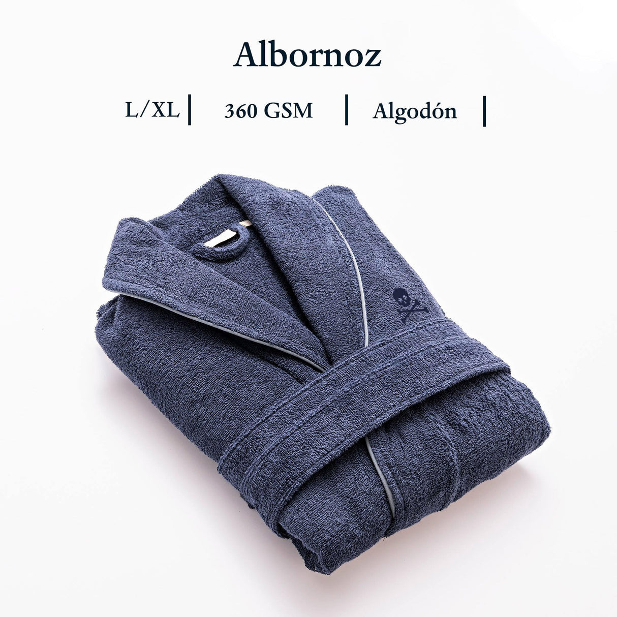 Albornoz L-XL 100%Algodón 360GSM Azul con ribetes grises Scalpers Home