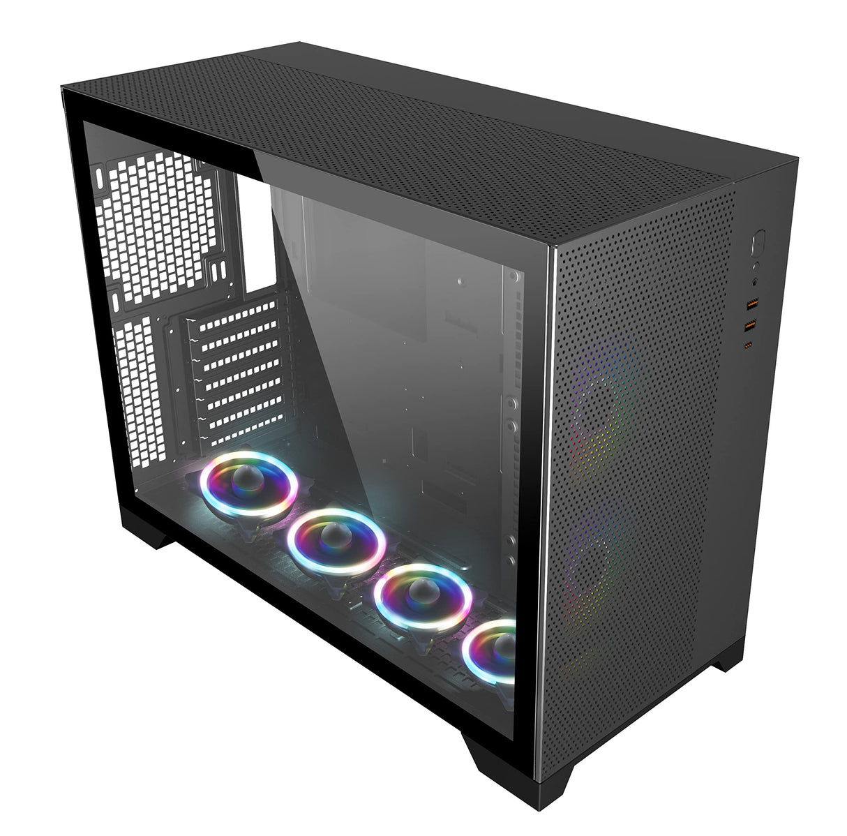SaharaGaming P480MB-T RGB ATX - Carcasa para PC (Ventilador Pirate Turbo ARGB de 4 x 12 cm, gestión de Cables, concentrador de Ventilador de 10 Puertos, PWM, Sync) Negro