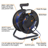 Emelec VíasCom R-DMX3-2110/050 – 50m Cable Balanceado Digital DMX 110Ω OFC 2x0,22mm² montado en Portacables con XLR 3 pines – Color Azul Noche – PVC Muy Flexible