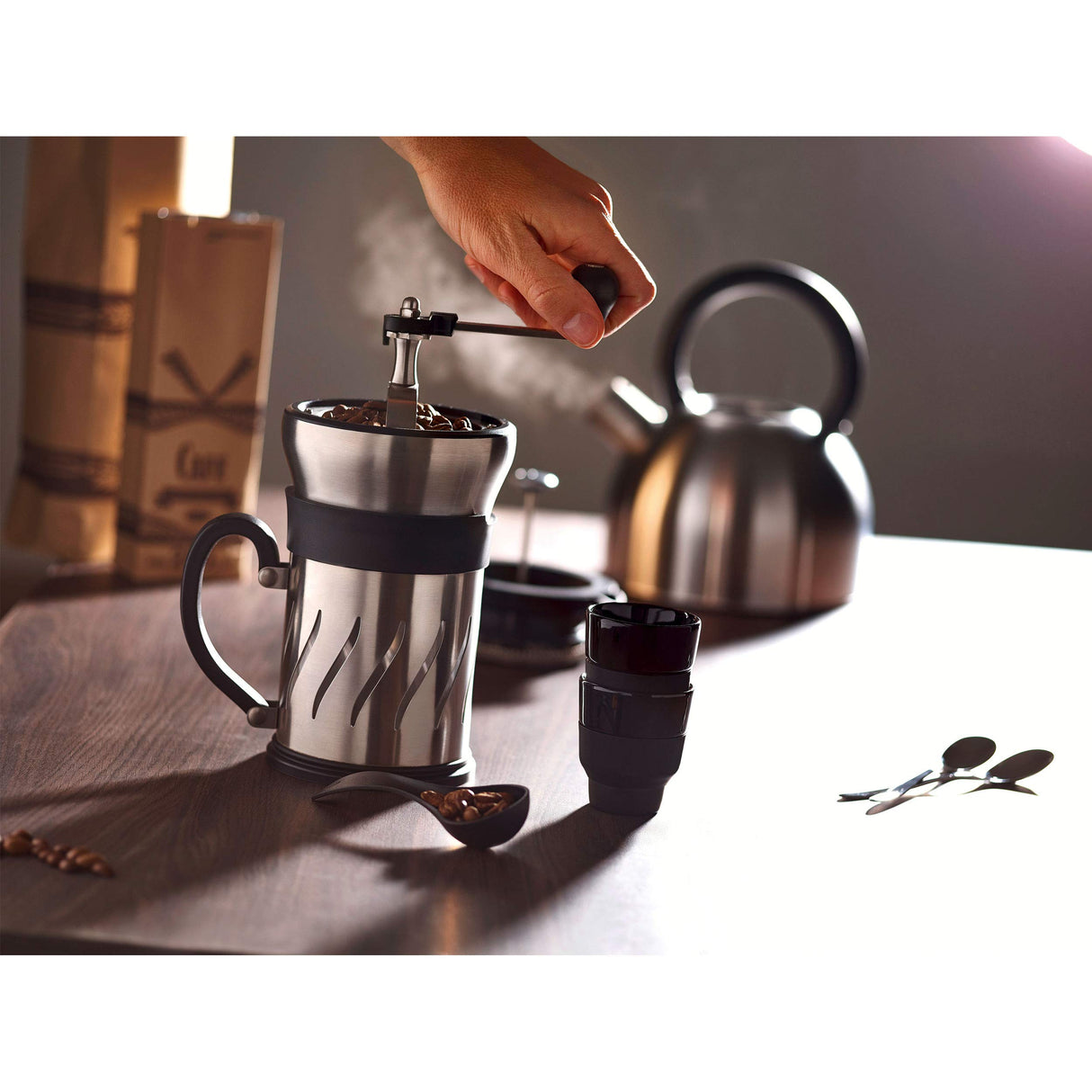 Peugeot Paris Press - Molinillo de café y cafetera en uno, acero inoxidable, plástico, cristal, 1