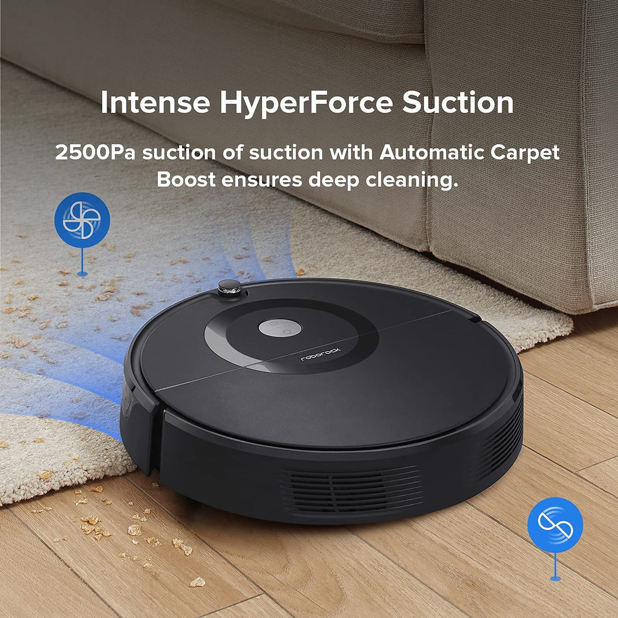 Roborock E5 Robot Aspirador y Mopa para Todos los Suelos con Control Remoto y App/Voz (2500Pa, 200min de duración, 640ml polvo/180ml tanque de agua, auto. Sistema de ruta giroscópico) Negro
