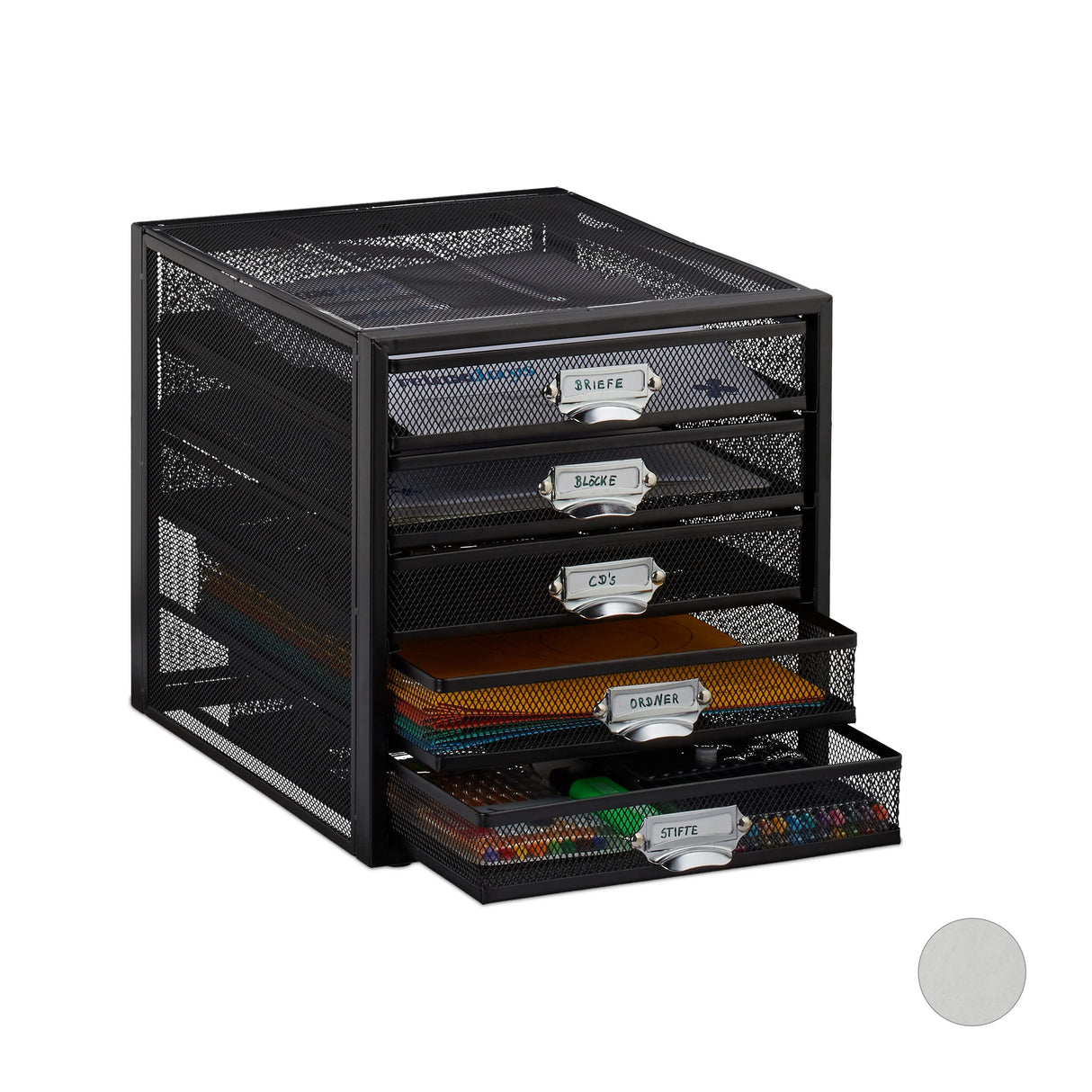 Relaxdays Organizador Escritorio con 5 Cajones para Documentos A4, Acero, Negro, 29 x 27,5 x 35,5 cm