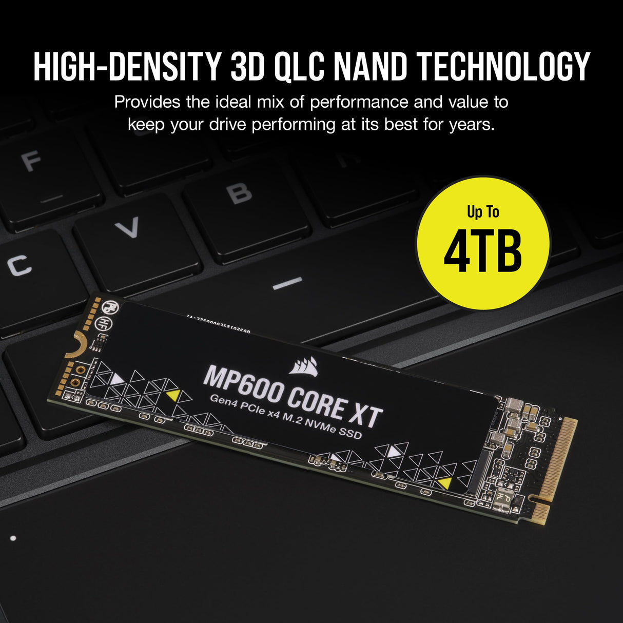 Corsair MP600 Core XT 2TB M.2 PCIe Gen4 NVMe SSD – hasta 5900 MB/s – QLC NAND – M.2 2280 – para Ordenadores Portátiles y de Sobremesa PCIe 4.0 – Negro