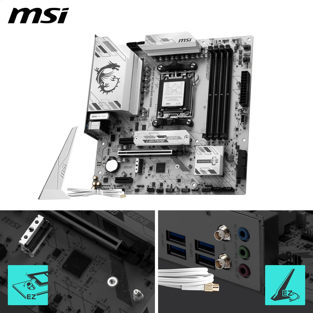 MSI Placa Base B850M Gaming Plus WIFI6E, mATX. Soporta procesadores AMD Ryzen 9000/8000/7000, AM5 - DDR5 Memory Boost 8200+ MT/s (OC), PCIe 4.0 x16, M.2 Gen5, Wi-Fi 6E, 2.5G LAN