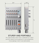 Teenage Engineering TX–6 Mezclador portátil con 6 canales estéreo e interfaz de audio USB con batería recargable de 8 horas, midi BLE y USB, compatible con iOS