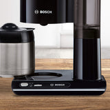Bosch TKA8A053 Styline - Cafetera de filtro, jarra térmica, ajuste automático, tiempo de preparación, depósito de agua extraíble (1 L), 1100 W, color negro
