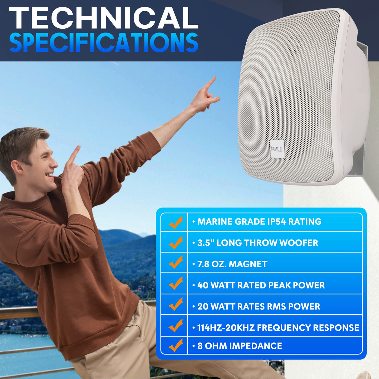 Altavoz de Patio al Aire Libre para Montaje en Pared, 3.5 Pulgadas, 2 vías, Resistente a la Intemperie, Altavoces comerciales montados en Pared o Techo con Transformador Integrado de 70 V, gabinete