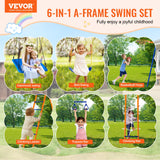 VEVOR 6 en 1 Juego de Columpios para Patio Trasero con 2 Columpios, Barra Trapecio, Escalera de Escalada, Red de Escalada y Aro de Baloncesto Capacidad de Carga 200KG para Niños a Partir de 3 Años