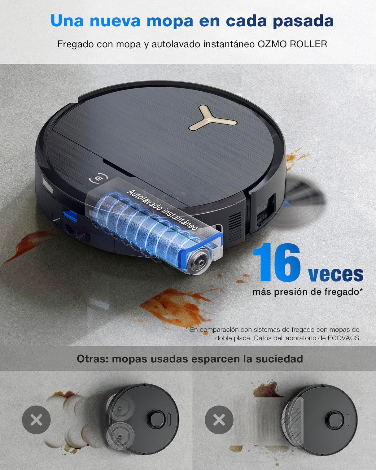 ECOVACS DEEBOT X9 Pro Omni Robot Aspirador y friegasuelos, 16 600 Pa, Ultrafino, fregado con mopa y autolavado inst, OZMO Roller, ZeroTange 3.0, TruEdge 2.0, Secado Aire Cal, Negro