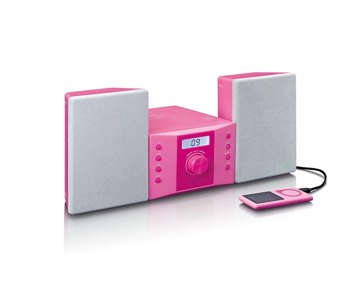 Lenco 810025 mc-013pk Sistema estéreo Compacto para niños con Reproductor de CD y Pantalla LCD Entrada aux 2 x 2w rms con Pegatinas Rosa
