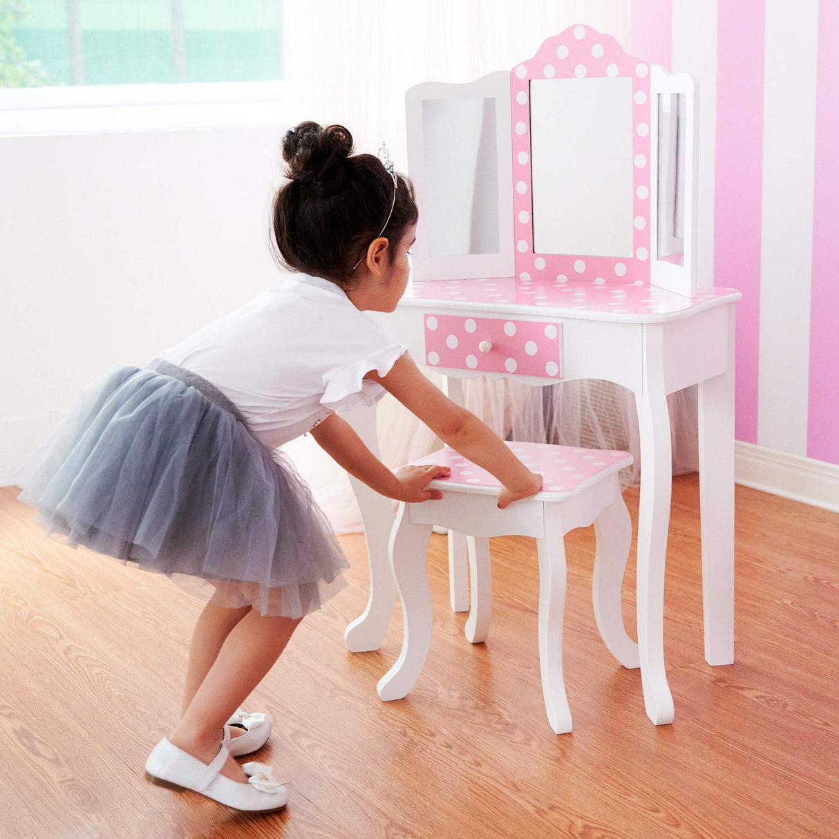 Fantasy Fields Teamson Kids Juego De Tocador Rosa con Espejo Y Luces Tocador Madera TD-11670FL