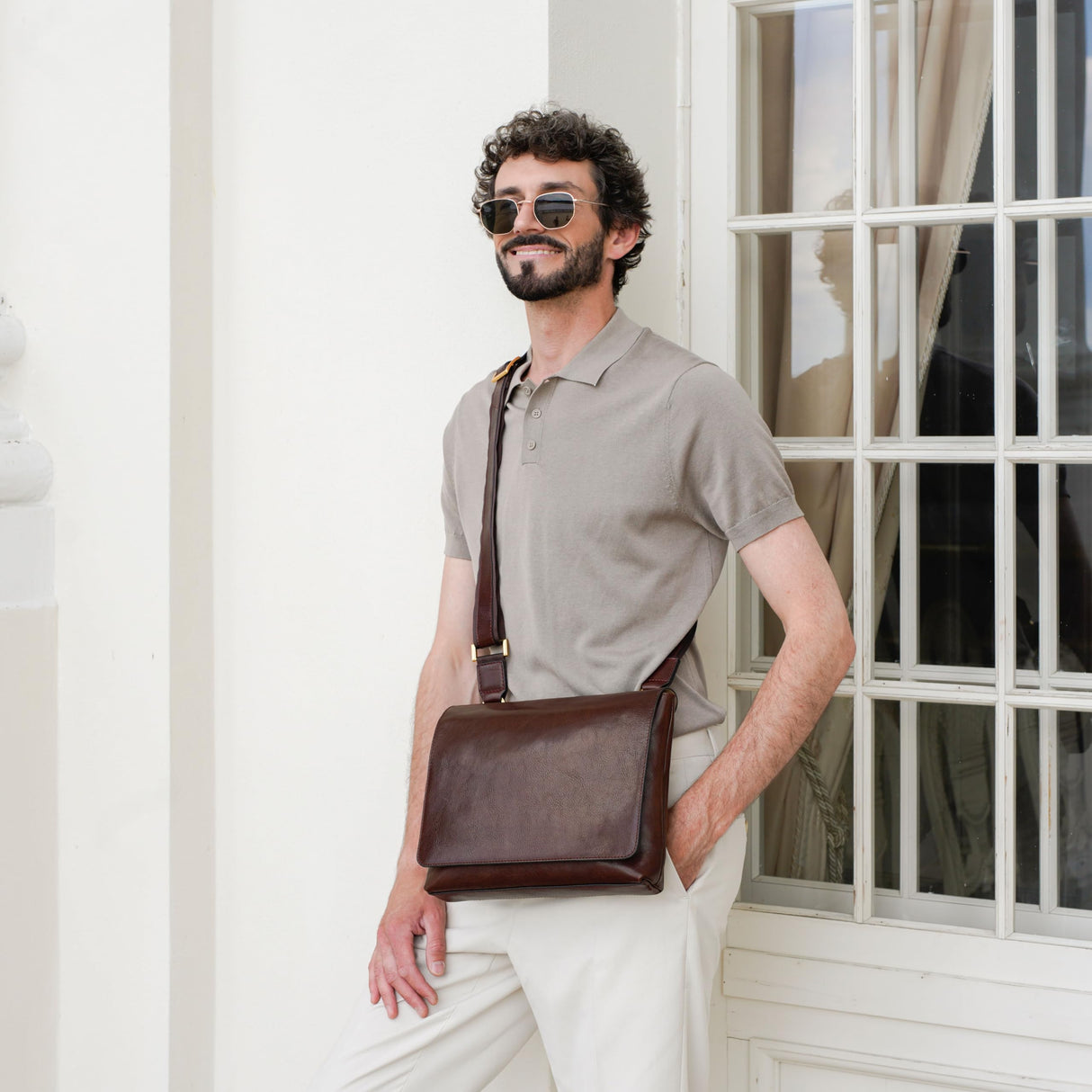 Time Resistance Bolso Messenger de Cuero - Bolso Bandolera para Hombre - Maletín