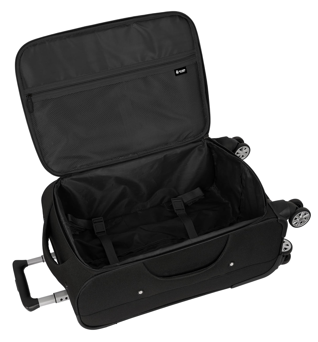 Real Madrid Premium - Trolley Cabina Blanda 20 Pulgadas, Maleta con Ruedas, Candado de Seguridad, Maleta Ligera, 35x20x51 cm, Color Negro