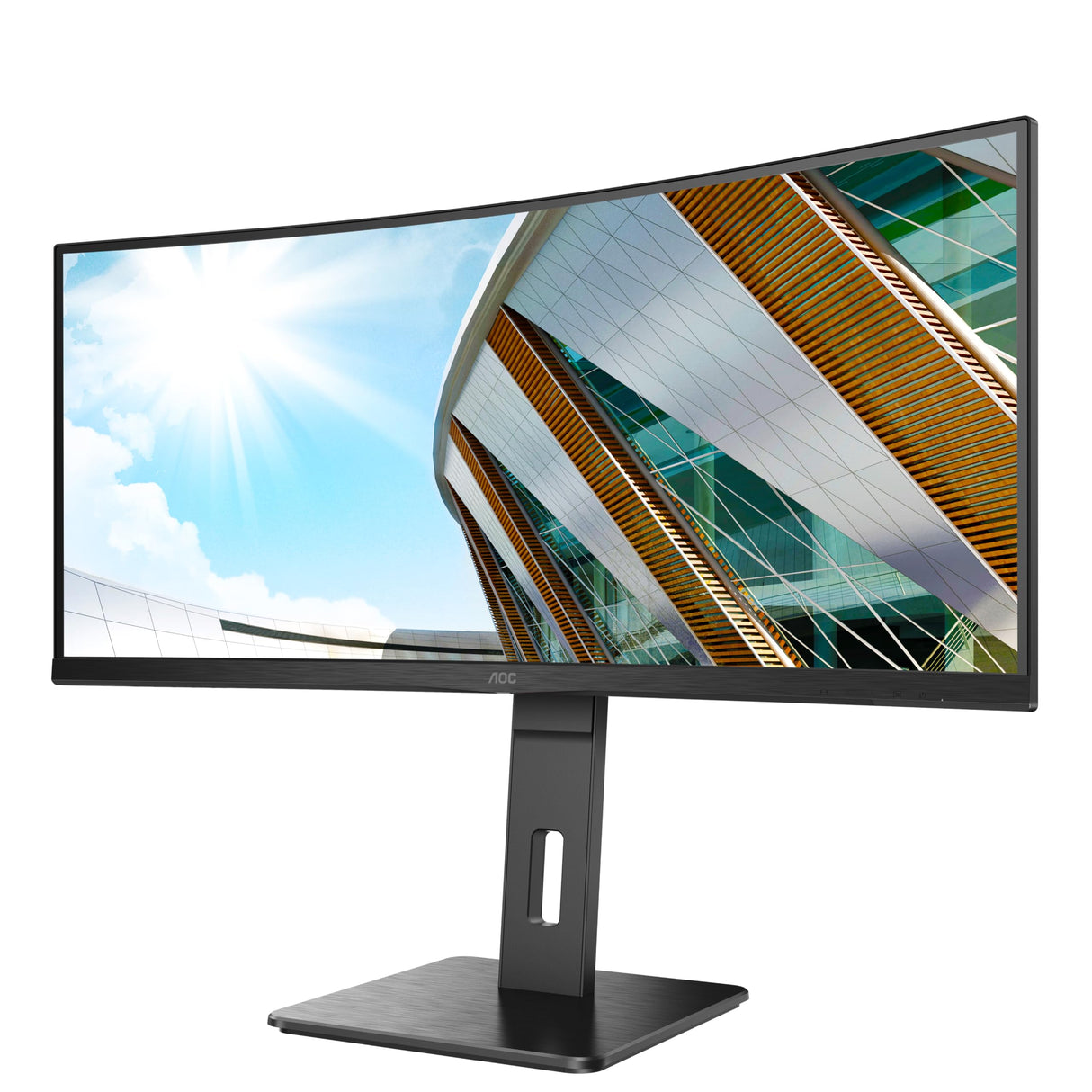 AOC CU34P3CV Monitor 34 Pulgadas UWQHD Curvo, 100Hz, VA, 1 MPRT, Altura Ajustable, Altavoces (3440x1440, 1x HDMI 2.0, 1x DP 1.4, USB-Hub), Negro
