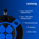 REV 0010118812 base múltiple 50 m 4 salidas AC Exterior Negro, Azul - Bases múltiples (50 m, 4 salidas AC, Exterior, 1,5 mm², Negro, Azul, 230 V)