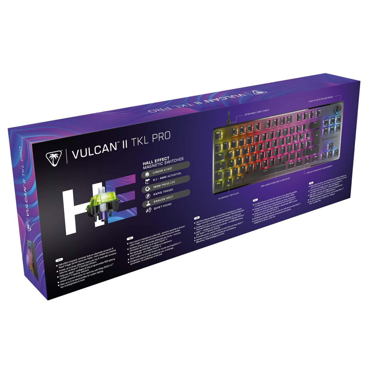 Turtle Beach Vulcan II TKL Pro - Teclado para Juegos mecánico RGB magnético, Interruptor analógico con Efecto Hall, Teclas Medias, reposamuñecas, Placa de Aluminio