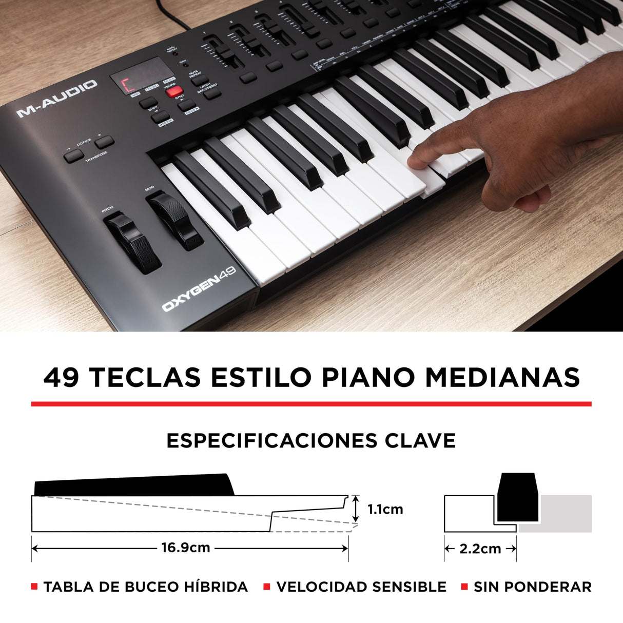 M-Audio Oxygen 49 (MKV) - teclado controlador MIDI USB con 49 teclas, beat pads, Smart Chord, modos de escala, arpegiador y pack de sonidos de Native Instruments (integración de NKS)