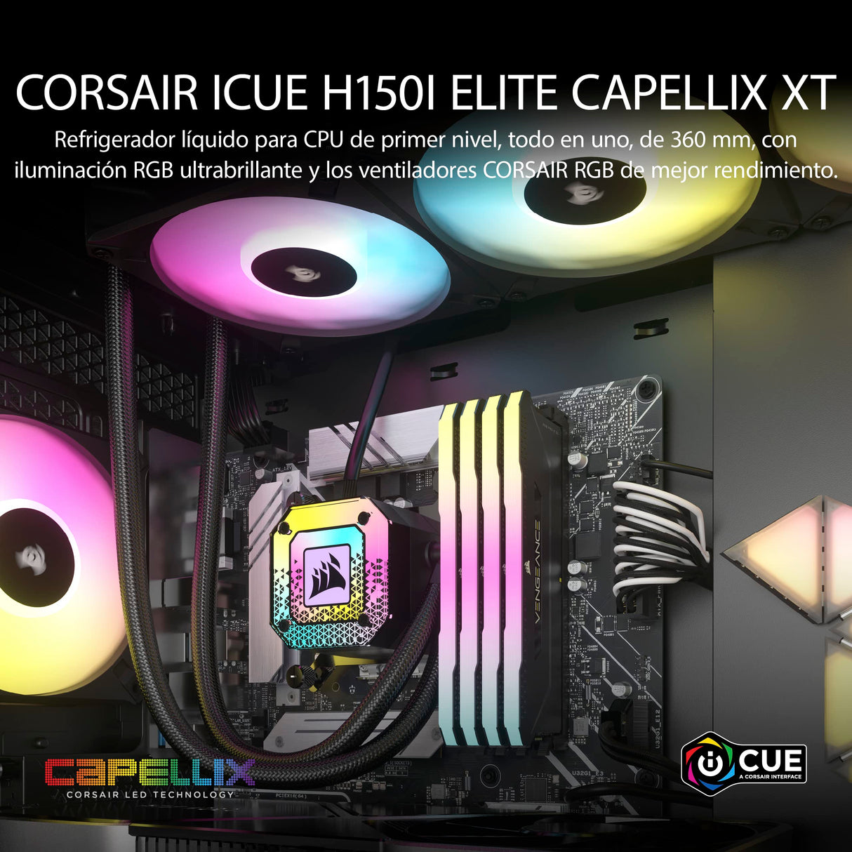 Corsair iCUE H150i Elite CAPELLIX XT Refrigerador Líquido de CPU - Tres Ventiladores AF120 RGB Elite - Radiador de 360 mm - Intel® LGA 1700, 1200, 115X, 2066, AMD® AM5, AM4 - Negro