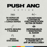 Skullcandy Push ANC Active Auriculares In-Ear Inalámbricos, 58 h de Autonomía, Impermeabilidad IP67, Carga Inalámbrica, Micrófono, Compatibles con iPhone y Android. True Black/Orange