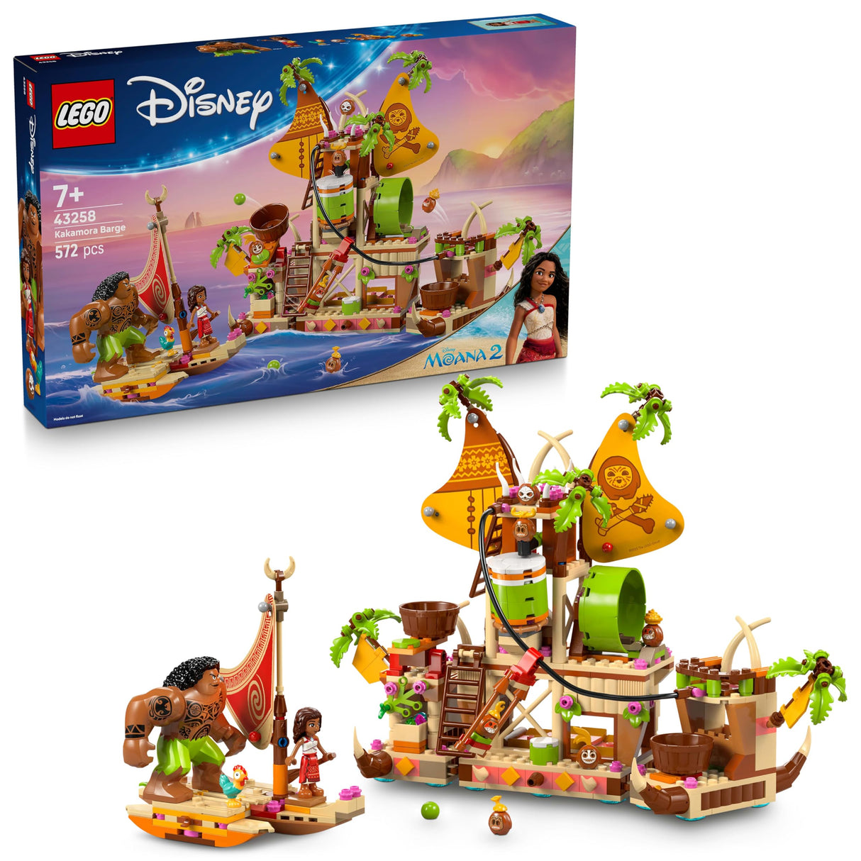 LEGO | Disney Vaiana 2 Barcaza de los Kakamora - Barco de Juguete con Tesoro Para Niñas y Niños de 7+ Años - Mini Muñeca de Vaiana y Figura de Maui - Regalo de Cumpleaños Coleccionable para Fans 43258