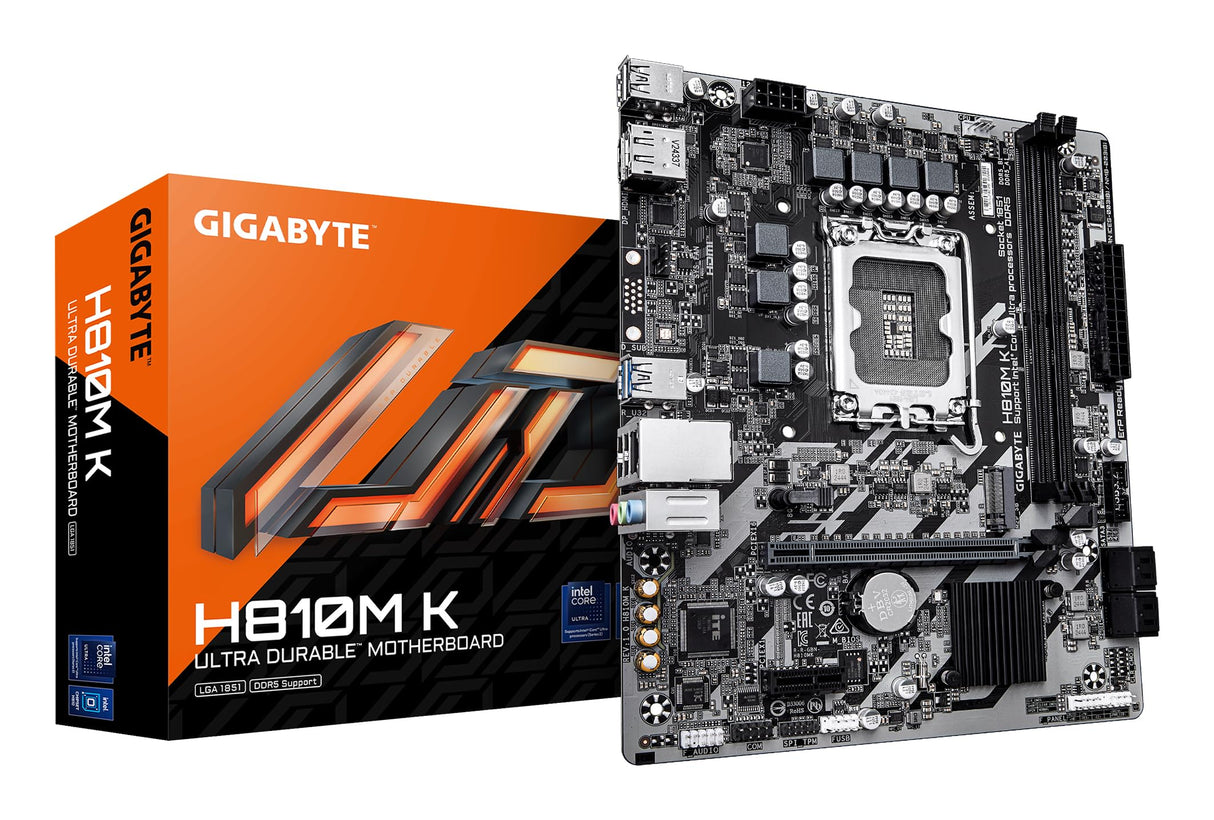GIGABYTE H810M K Placa Base – Procesadores Intel Core Ultra (Serie 2), VRM de 3+1+2 Fases, hasta 6400 MHz DDR5, 1 x M.2 PCIe 4.0, LAN 1 GbE, USB 3.2 Gen 1