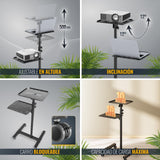 RICOO Soporte proyector Suelo Altura Regulable Elevador Ordenador portátil Universal CZ0800 Ruedas Bandeja Notebook Mesa para Laptop Negro