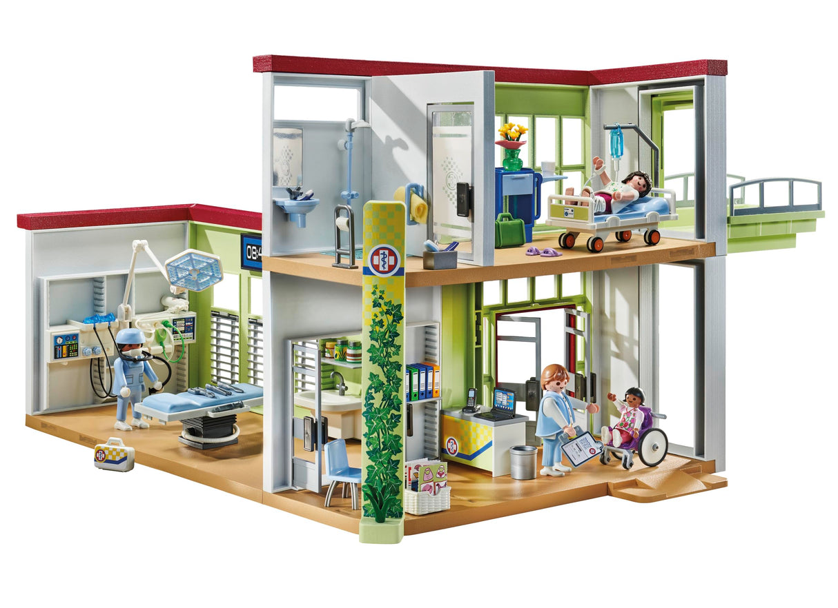 PLAYMOBIL Action Heroes 71615 Hospital Moderno, con Cuatro Figuras y Equipo médico, Hecho de más del 80% de Materiales reciclados y de Base biológica, Juguetes para niños y niñas a Partir de 4 años