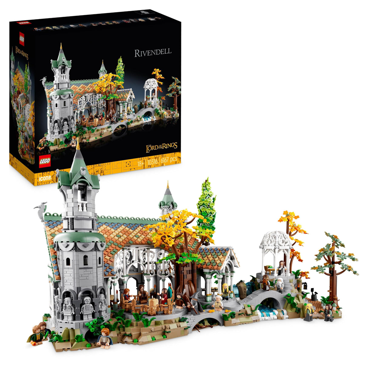 LEGO Icons EL SEÑOR DE LOS Anillos: RIVENDEL - Regalo por el Día del Padre - Maqueta para Construir de la Tierra Media - Gran Set con 15 Minifiguras Inc. Frodo, Bilbo, Gandalf y Legolas 10316