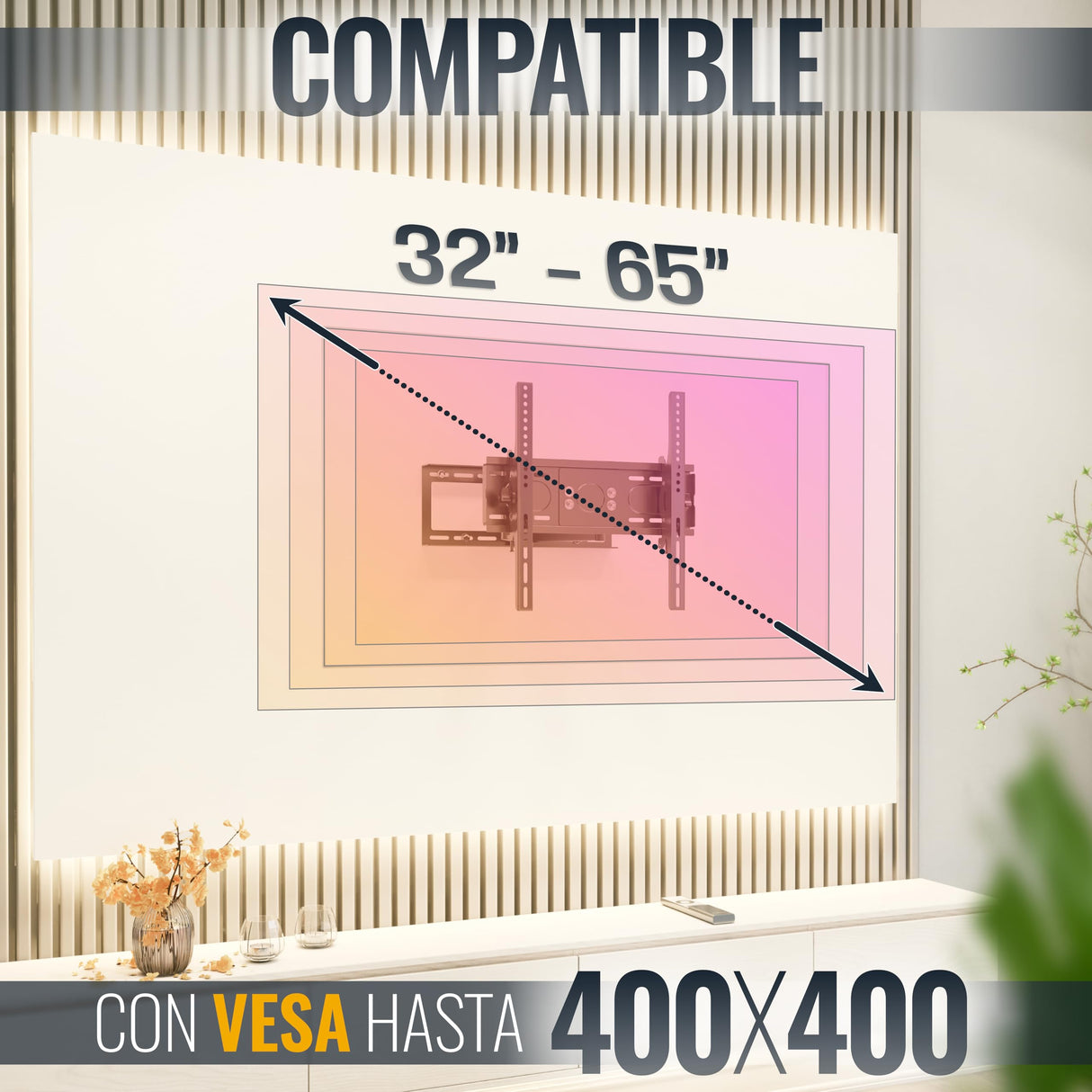 RICOO Soporte TV Pared Giratorio Inclinable Televisión 30-65" (76-165cm) R08 Brazo articulado Televisor LED/LCD/Curvo VESA 200x200-400x400